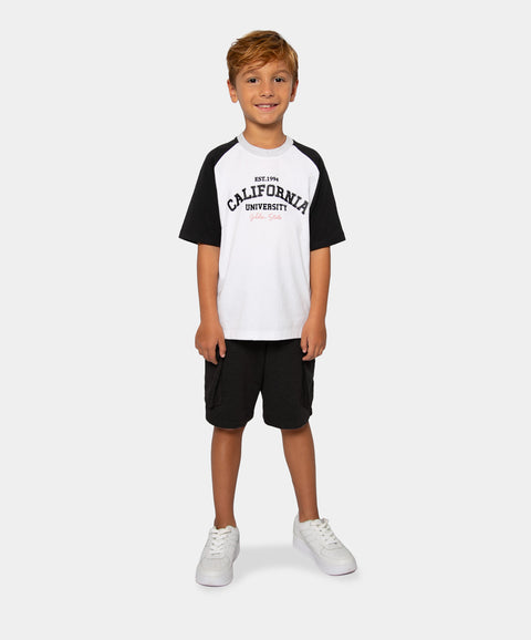 Camiseta Manga Ranglan Para Niño En Tela Suave Color Blanco