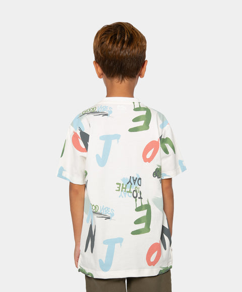 Camiseta Manga Corta Estampada Para Niño En Tela Suave Color Marfil