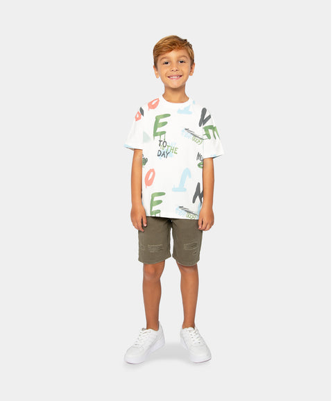 Camiseta Manga Corta Estampada Para Niño En Tela Suave Color Marfil