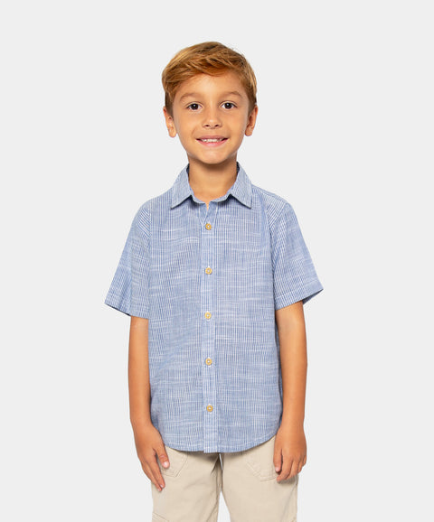 Camisa Manga Corta Para Niño En Algodón Color Azul