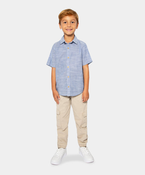 Camisa Manga Corta Para Niño En Algodón Color Azul
