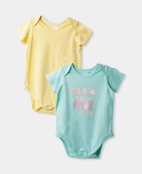 Set Body X 2 Para Recién Nacida En Tela Suave Color Agua Y Amarillo