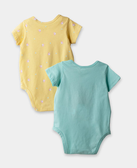 Set Body X 2 Para Recién Nacida En Tela Suave Color Agua Y Amarillo