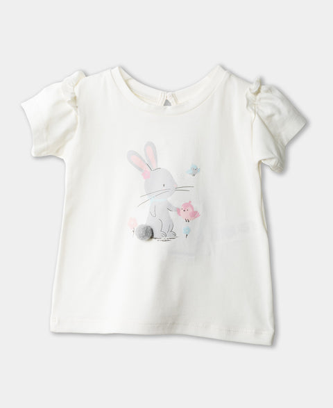 Camiseta Manga Corta Para Recién Nacida En Licra Color Marfil