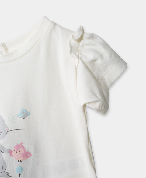 Camiseta Manga Corta Para Recién Nacida En Licra Color Marfil