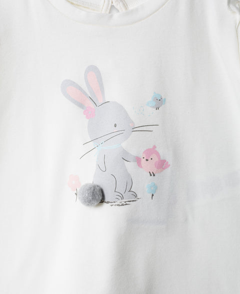 Camiseta Manga Corta Para Recién Nacida En Licra Color Marfil