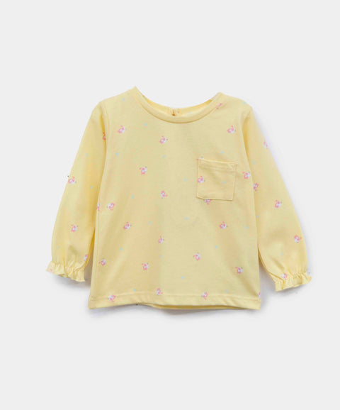 Camiseta Manga Larga Para Recién Nacida En Algodón Color Amarillo