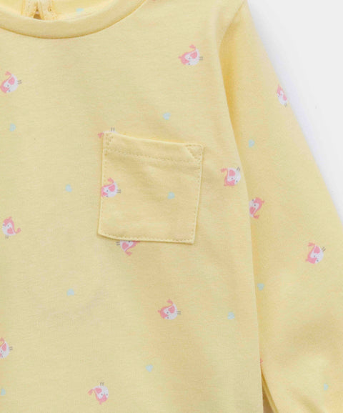 Camiseta Manga Larga Para Recién Nacida En Algodón Color Amarillo