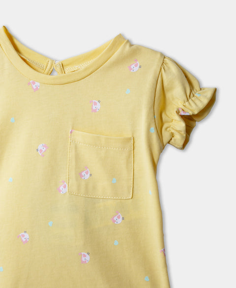 Camiseta Manga Corta Para Recién Nacida En Algodón Color Amarillo