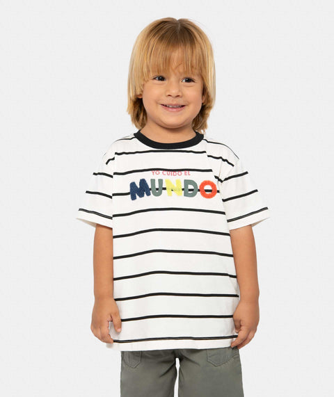 Camiseta Manga Corta Para Bebe Niño En Tela Suave Color Marfil