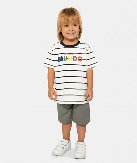 Camiseta Manga Corta Para Bebe Niño En Tela Suave Color Marfil