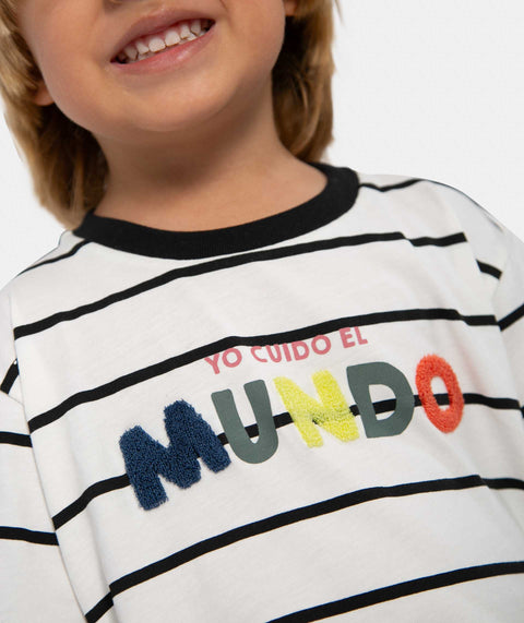 Camiseta Manga Corta Para Bebe Niño En Tela Suave Color Marfil