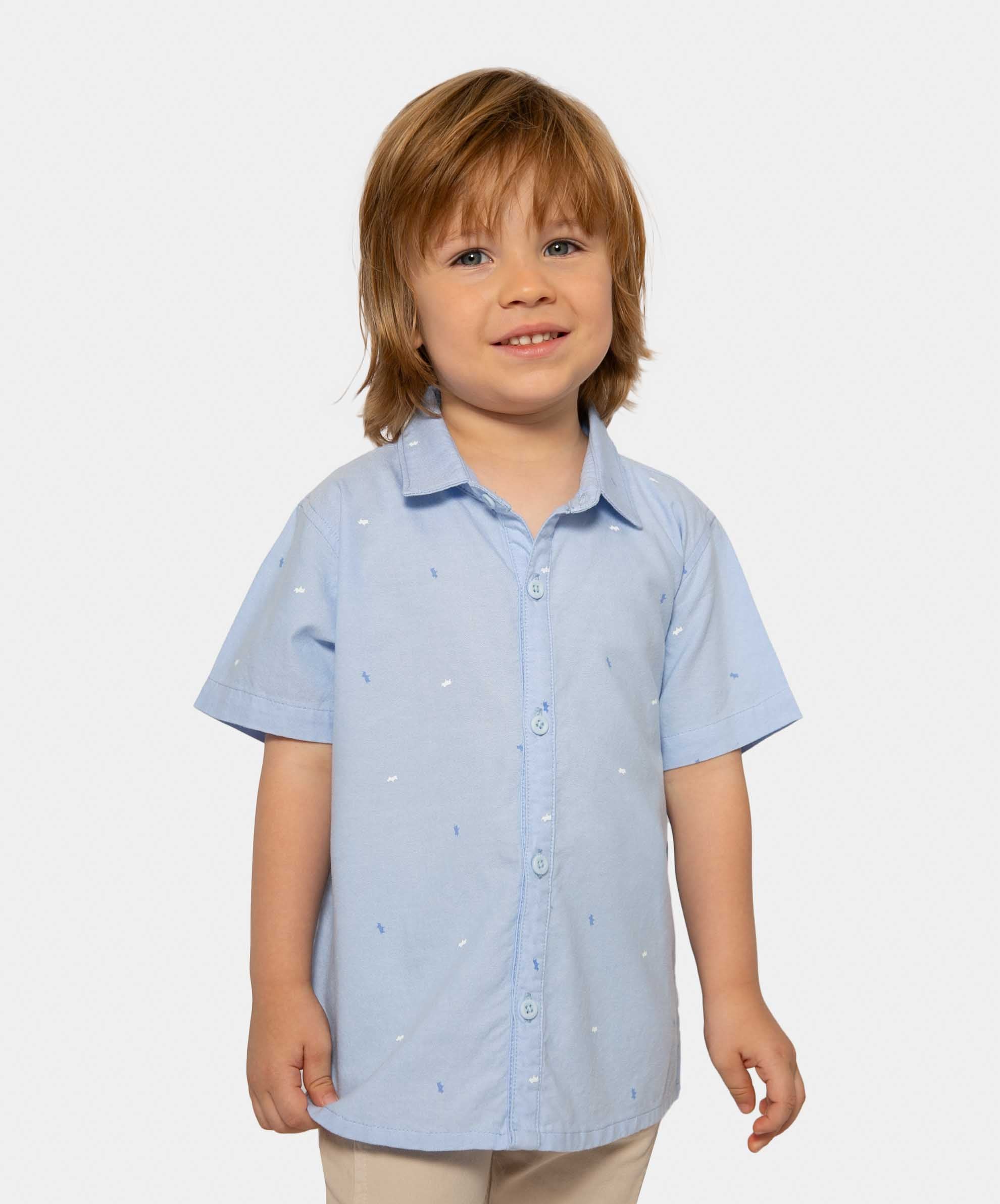 Camisa azul manga corta para bebé niño en algodón POLITO - Main Image