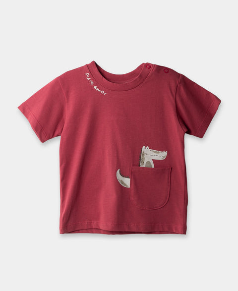 Camiseta Manga Corta Para Recién Nacido En Tela Suave Color Rojo