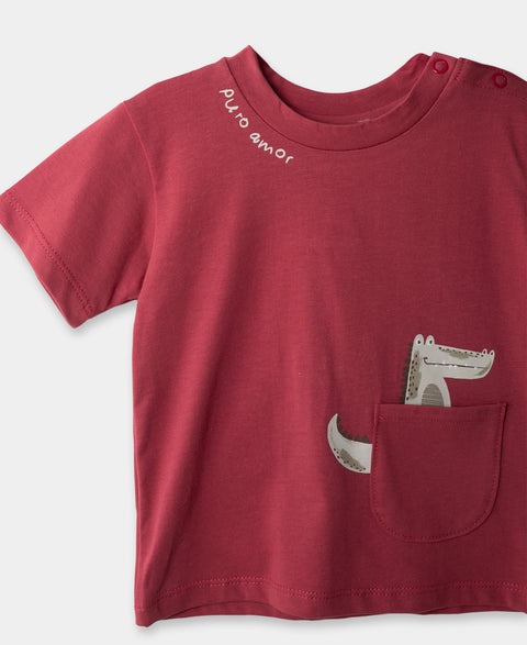Camiseta Manga Corta Para Recién Nacido En Tela Suave Color Rojo