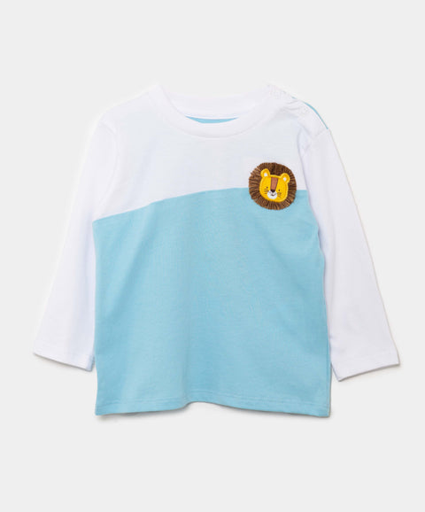 Camiseta Manga Larga Para Recién Nacido En Tela Suave Color Blanco Y Azul