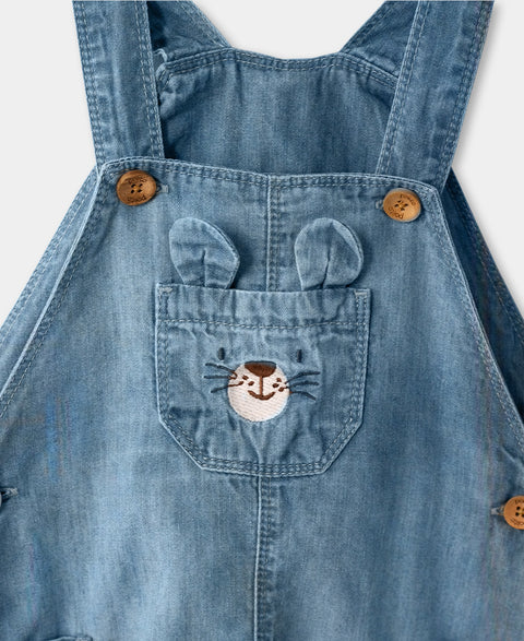 Overol Corto Para Recién Nacido En Denim Color Índigo