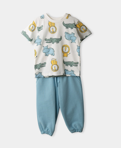 Conjunto Camiseta Pantalón Deportivo Para Recién Nacido En Tela Suave Color Marfil