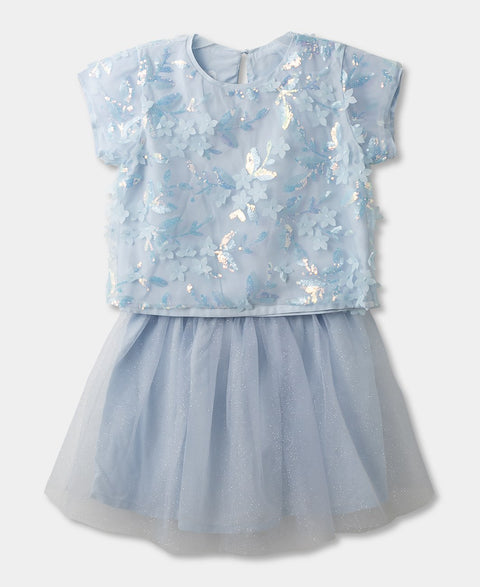 Conjunto Blusa Y Falda Para Niña En Tull Color Hortensia