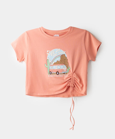 Camiseta Manga Corta Para Bebé Niña En Licra Color Salmón
