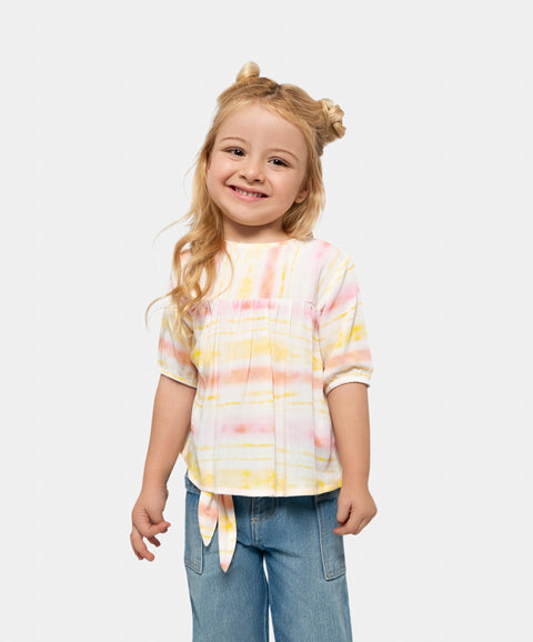 Blusa Manga Corta Para Bebé Niña En Lino Estampado