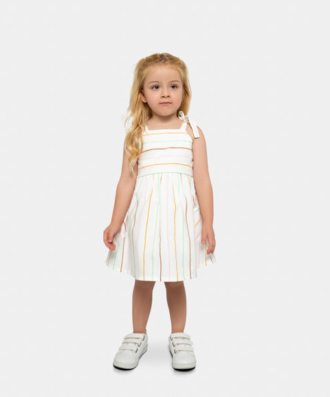 Vestido Tiras Para Bebe Niña En Tela Suave Color Marfil