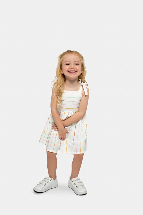 Vestido Tiras Para Bebe Niña En Tela Suave Color Marfil