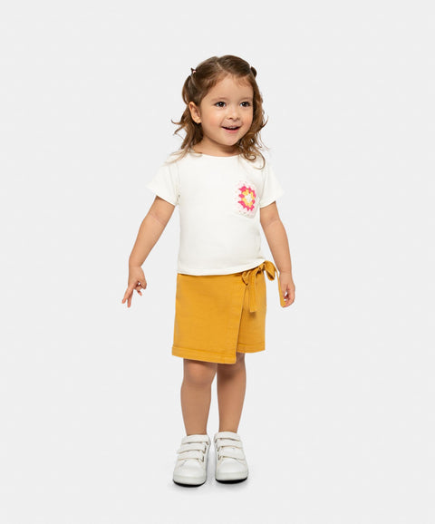Camiseta Manga Corta Para Bebé Niña En Licra Color Marfil