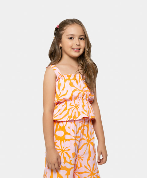 Blusa Estampada Para Niña En Lino Color Rosado
