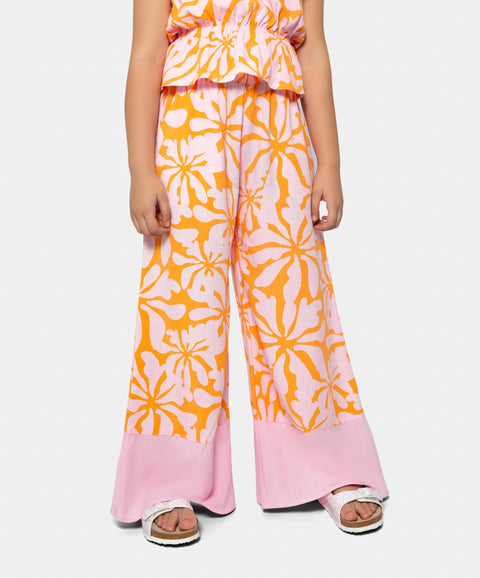 Pantalón Estampado Para Niña En Lino Color Rosado