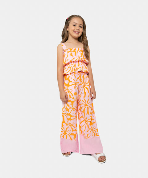 Pantalón Estampado Para Niña En Lino Color Rosado