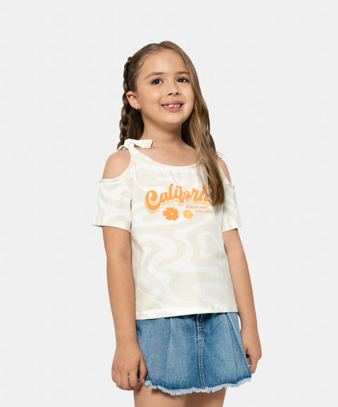 Camiseta Estampada Para Niña En Licra Color Marfil