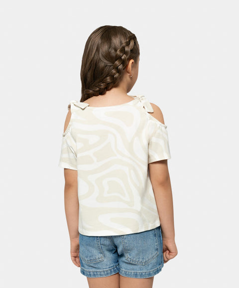 Camiseta Estampada Para Niña En Licra Color Marfil