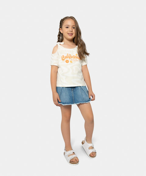 Camiseta Estampada Para Niña En Licra Color Marfil