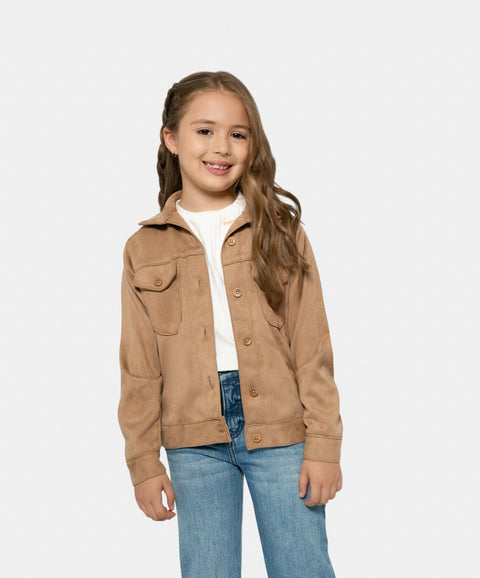 Chaqueta Con Flecos Para Niña En Gamuza Color Kaki