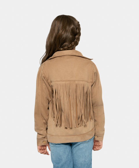 Chaqueta Con Flecos Para Niña En Gamuza Color Kaki