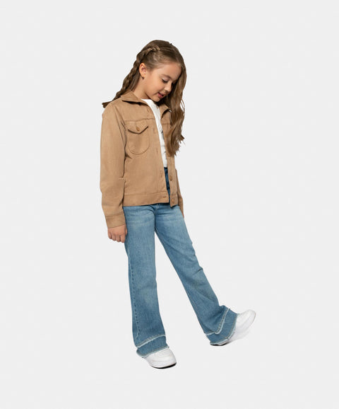 Chaqueta Con Flecos Para Niña En Gamuza Color Kaki