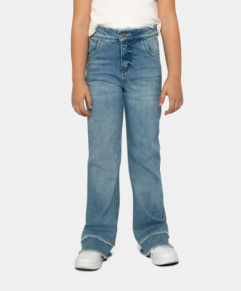 Jean Wide Leg Para Niña En Denim Tono Medio