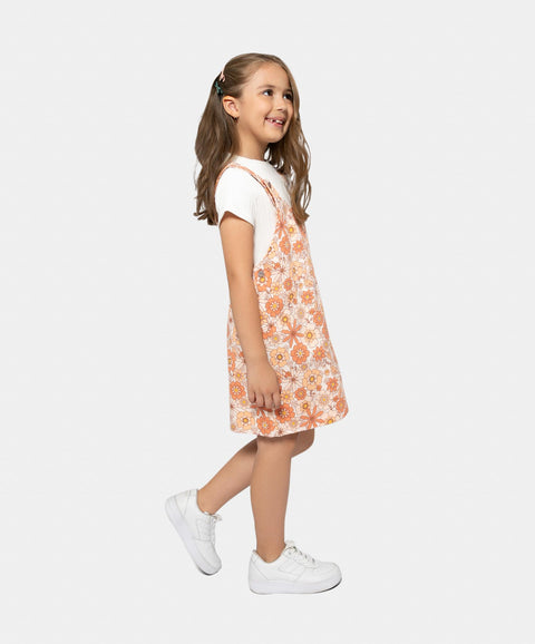 Jardinera Estampada Para Niña En Tela Suave Color Naranja Claro