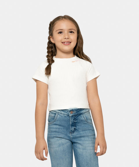 Camiseta Manga Corta Para Niña En Rib Color Blanco