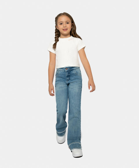 Camiseta Manga Corta Para Niña En Rib Color Blanco