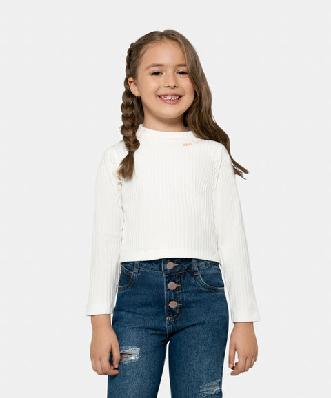 Camiseta Manga Larga Para Niña En Rib Color Blanco