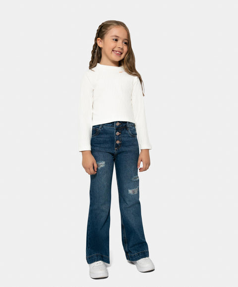 Camiseta Manga Larga Para Niña En Rib Color Blanco