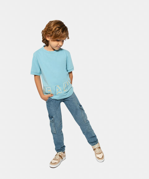 Camiseta Manga Corta Para Niño En Tela Suave Color Azul