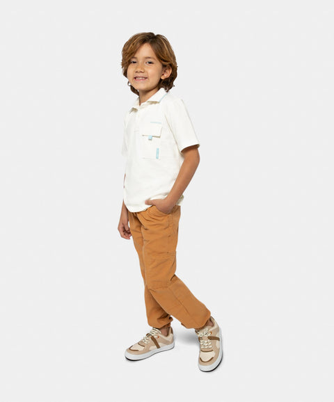 Camiseta Tipo Polo Para Niño En Algodón Color Marfil