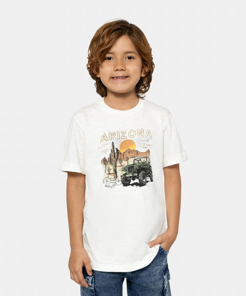Camiseta Manga Corta Para Niño En Tela Suave Color Marfil
