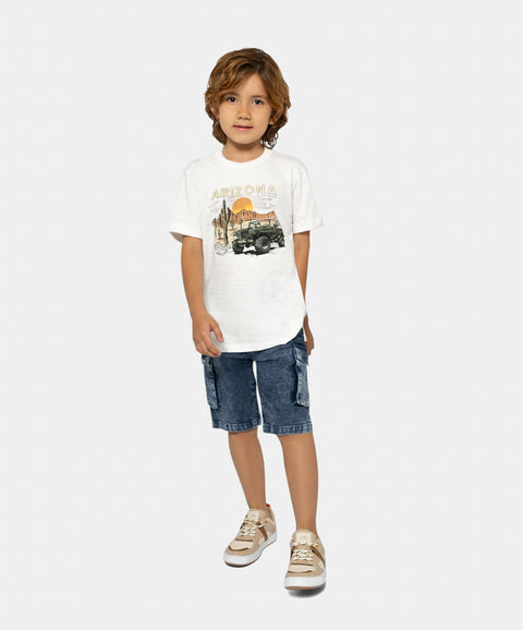 Camiseta Manga Corta Para Niño En Tela Suave Color Marfil