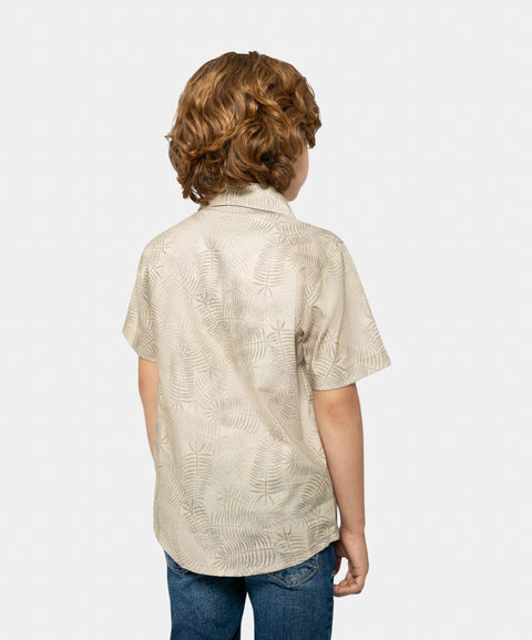 Camisa Manga Corta Para Niño En Tela Suave Color Cafe Claro Estampada