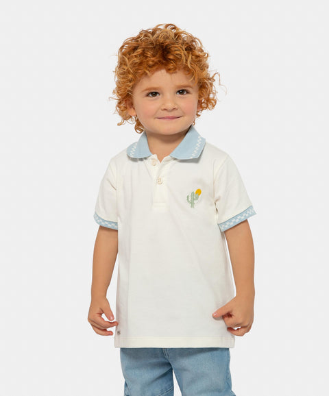 Camiseta Tipo Polo Para Bebé Niño En Algodón Color Marfil