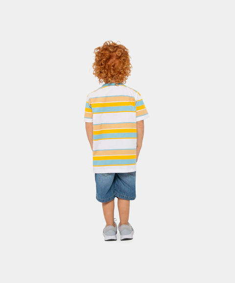 Conjunto De Camiseta Y Bermuda Para Bebé Niño En Algodón Color Blanco Con Rayas